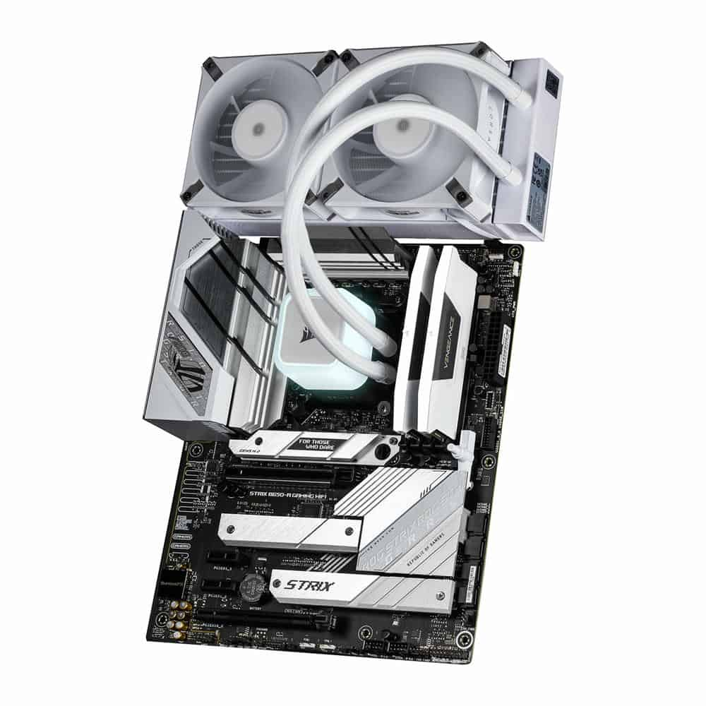 AM5 Glacier Bundle, AMD Ryzen 7 7800X3D, ASUS STRIX B650-A GAMING WIFI, 32GB DDR5, Corsair H100i ELITE